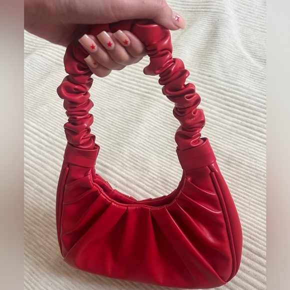 Red Handbag With Ruched Shoulder Strap - Picture 4 of 5
